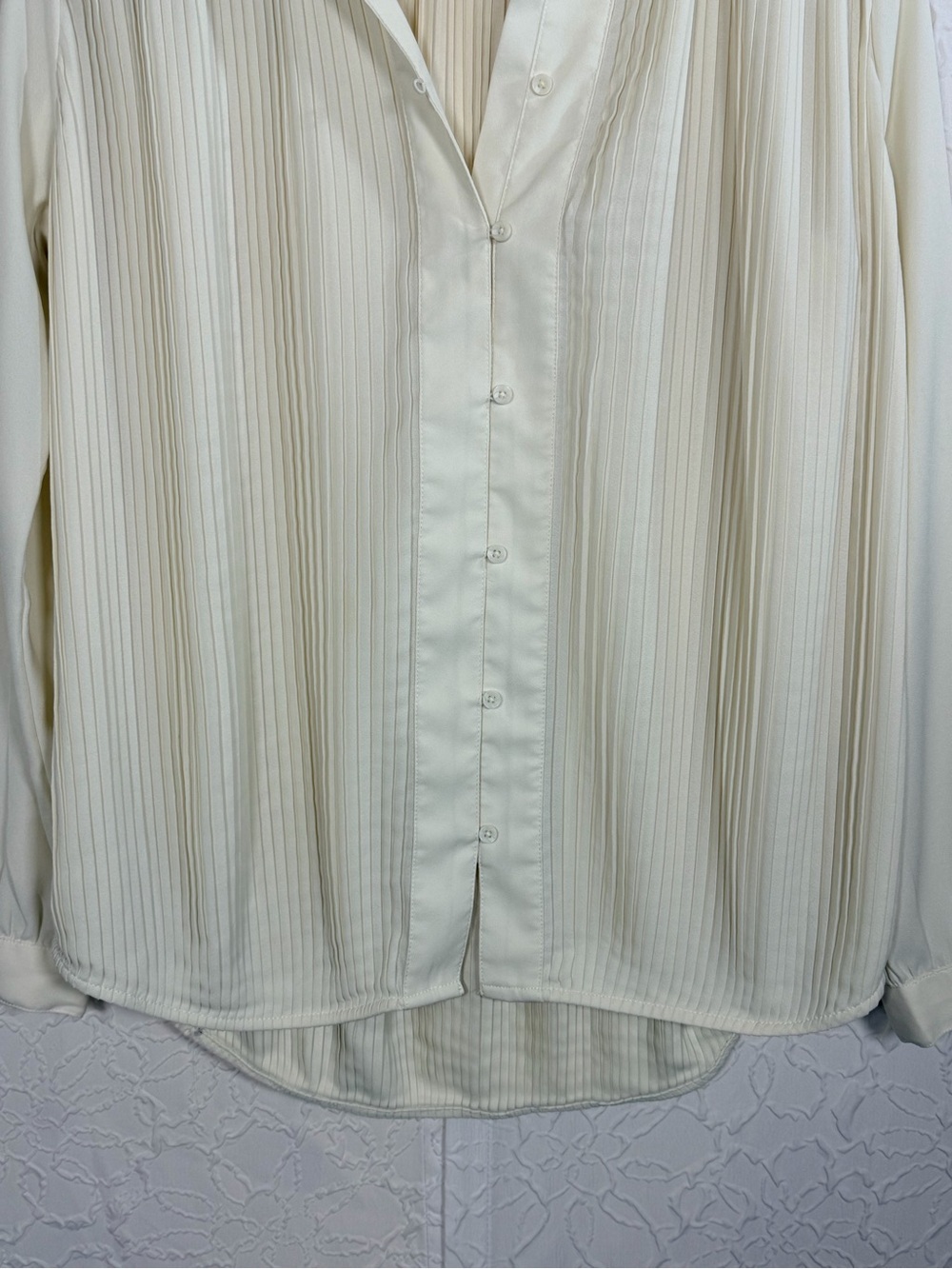 Treasure & Bond Cream Pleated Button Oversized Ruffle Collar Blouse Sz XS - Picture 3 of 13
